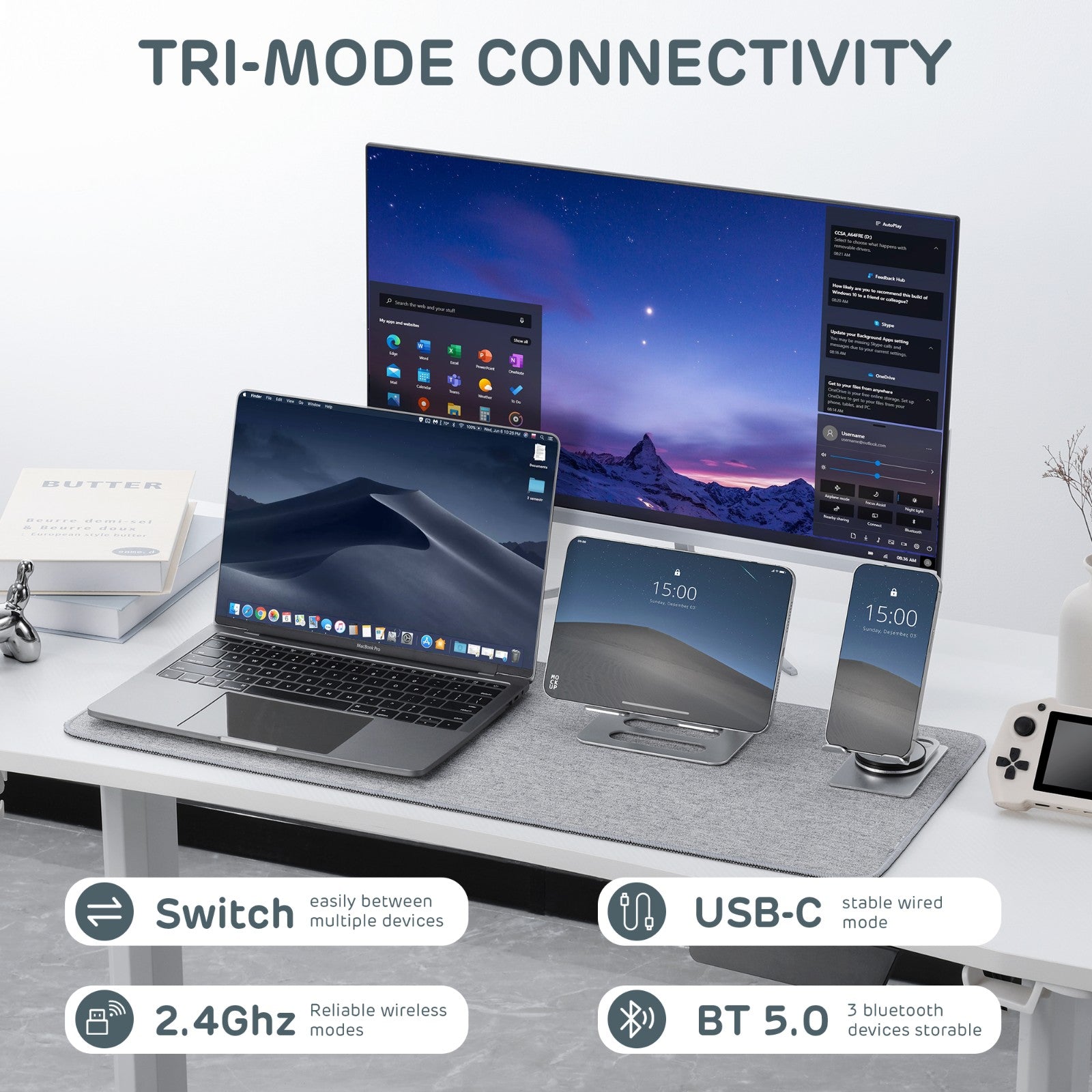 RK ROYAL KLUDGE R75Pro Mechanical Keyboard, RGB, 2.4Ghz/BT/Wired, Customized Switches, Blue, Mixed Color