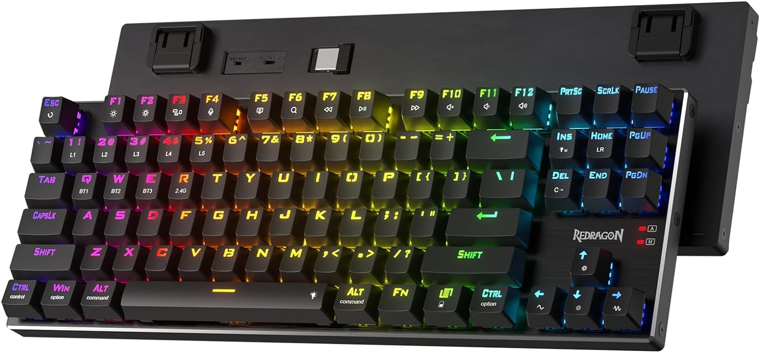 Redragon K556 PRO TKL Wireless RGB 80% 87 Keys BT/2.4Ghz Tri-Mode Mechanical Keyboard Gaming Hot-Swap Sockets & Noise Absorbing Form, Red Switch