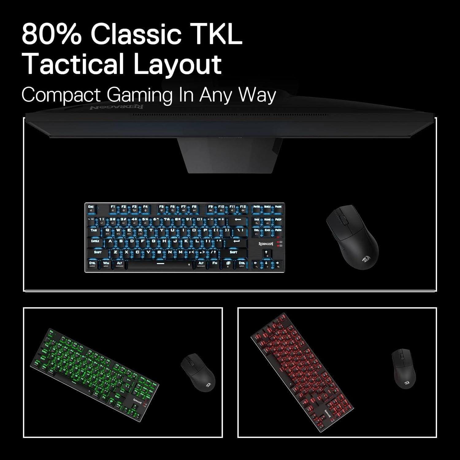 Redragon K556 PRO TKL Wireless RGB 80% 87 Keys BT/2.4Ghz Tri-Mode Mechanical Keyboard Gaming Hot-Swap Sockets & Noise Absorbing Form, Red Switch