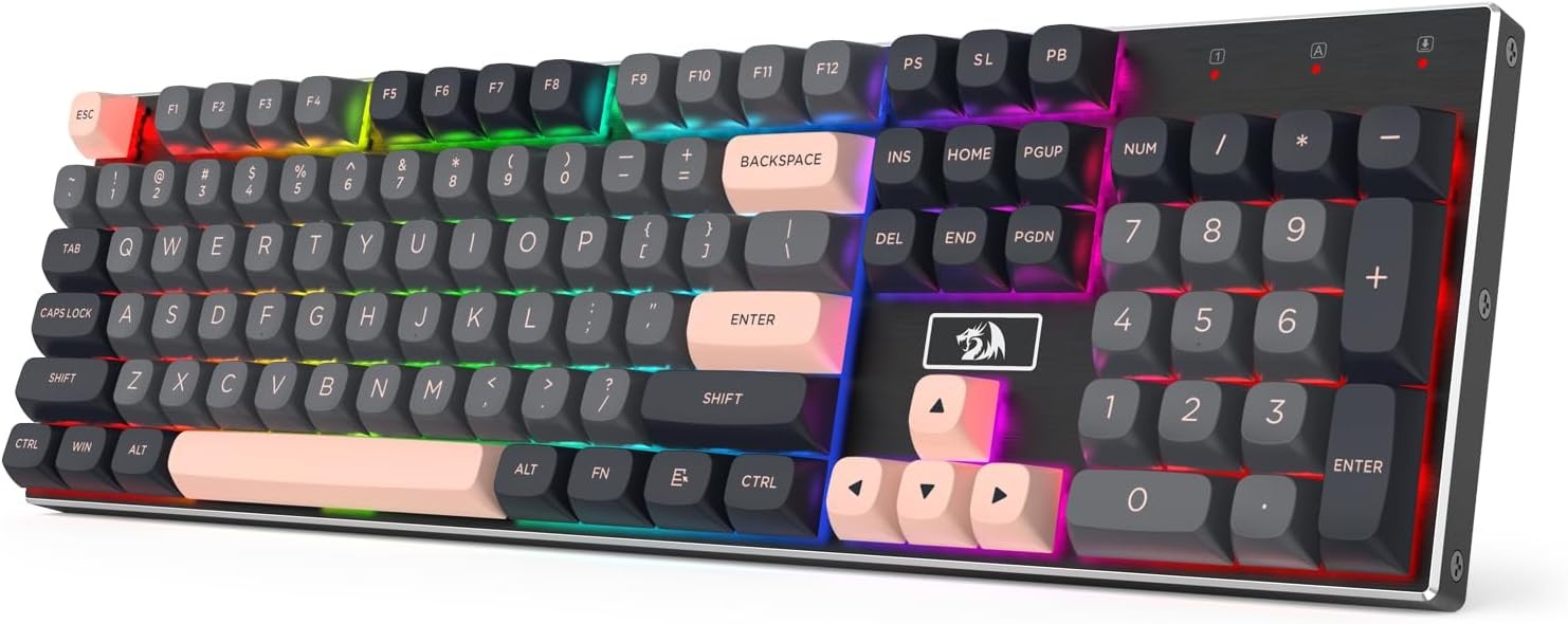 Redragon K556 SE Wired Gaming 104 Keys Hot-Swap Mechanical Noise Dampening Kit Keyboard,Dragon Chant Switches,Gray&Black&Pink