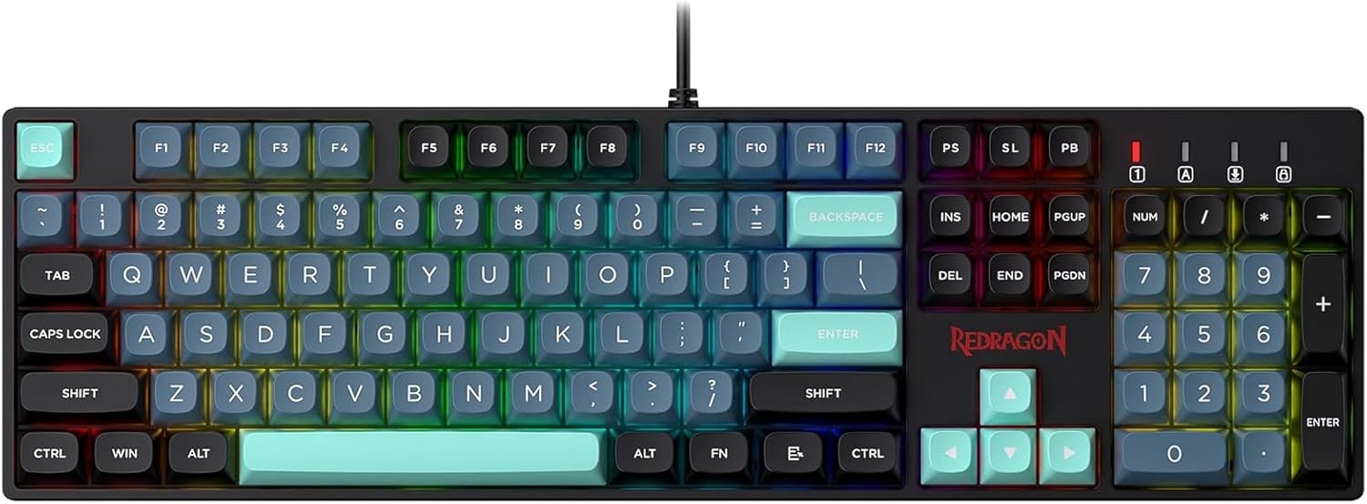 Redragon K582 SE Wired RGB Gaming 104 Keys Mechanical Mixed Color Round PBT Keycaps Dynamic 16.8M RGB Backlit Linear Red Switch Keyboard