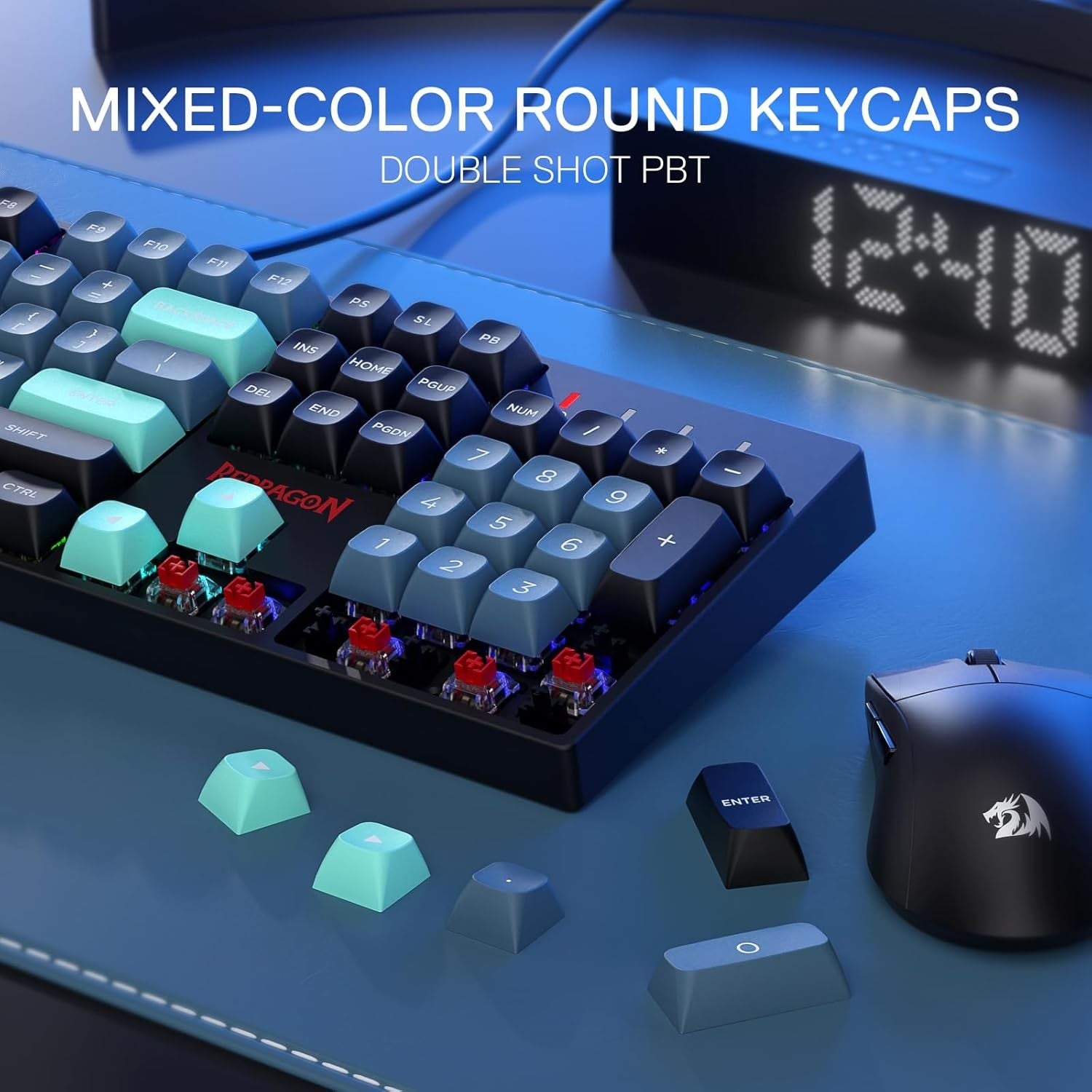Redragon K582 SE Wired RGB Gaming 104 Keys Mechanical Mixed Color Round PBT Keycaps Dynamic 16.8M RGB Backlit Linear Red Switch Keyboard
