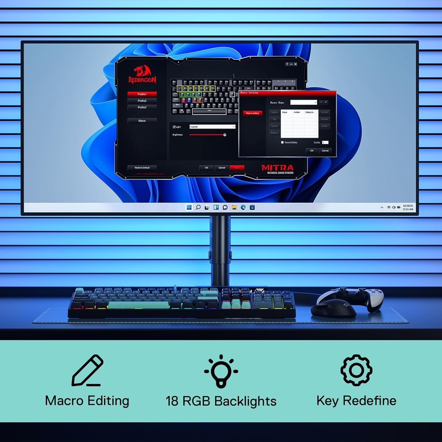 Redragon K582 SE Wired RGB Gaming 104 Keys Mechanical Mixed Color Round PBT Keycaps Dynamic 16.8M RGB Backlit Linear Red Switch Keyboard