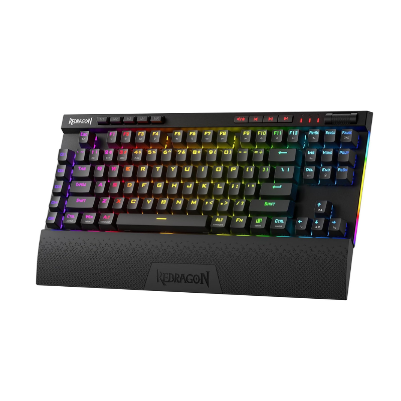 Redragon K587 PRO TKL RGB 3-Mode Wireless Mechanical 87 Keys Gaming 9 Dedicated Macro Keys Keyboard,Detachable Wrist Rest, Hot-Swap Linear Red Switche