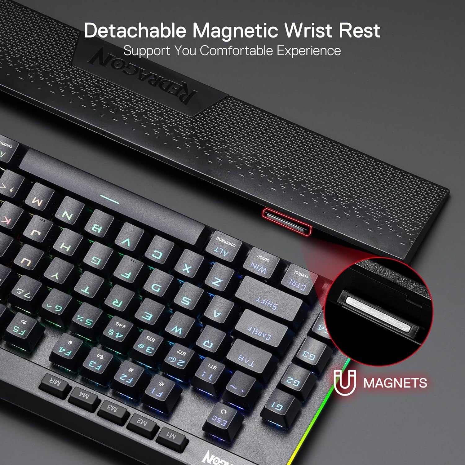 Redragon K587 PRO TKL RGB 3-Mode Wireless Mechanical 87 Keys Gaming 9 Dedicated Macro Keys Keyboard,Detachable Wrist Rest, Hot-Swap Linear Red Switche