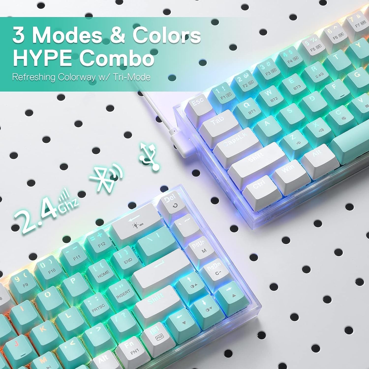 Redragon K631 PRO WT 65% 3-Mode Wireless RGB Gaming Keyboard, Custom Quiet Linear Switch