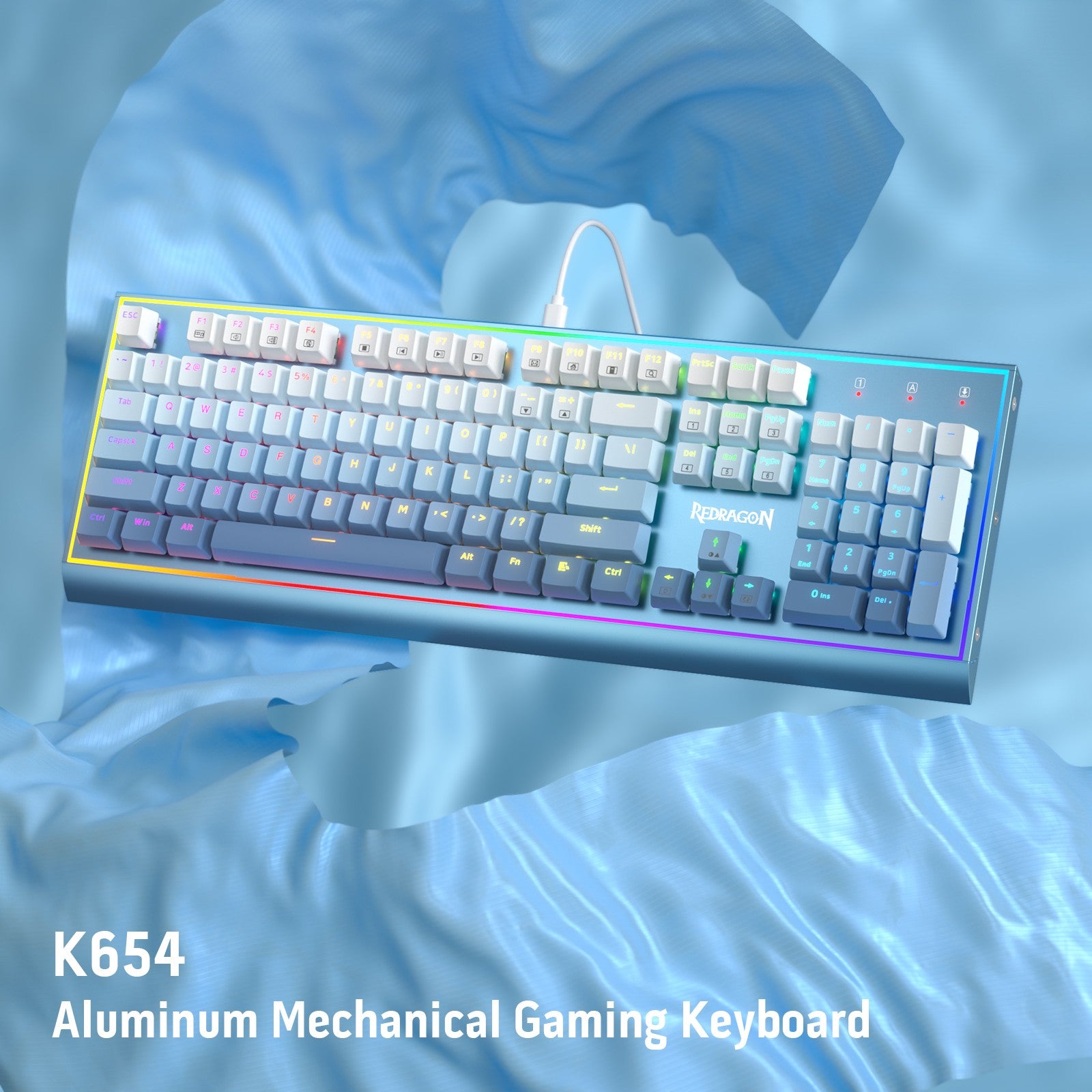 Redragon K654 RGB Gaming Keyboard, 104 Keys Wired Mechanical Keyboard, Aluminum Frame, 3.5mm Sound Absorbing Foams, Hot-swappable, Gradient Blue
