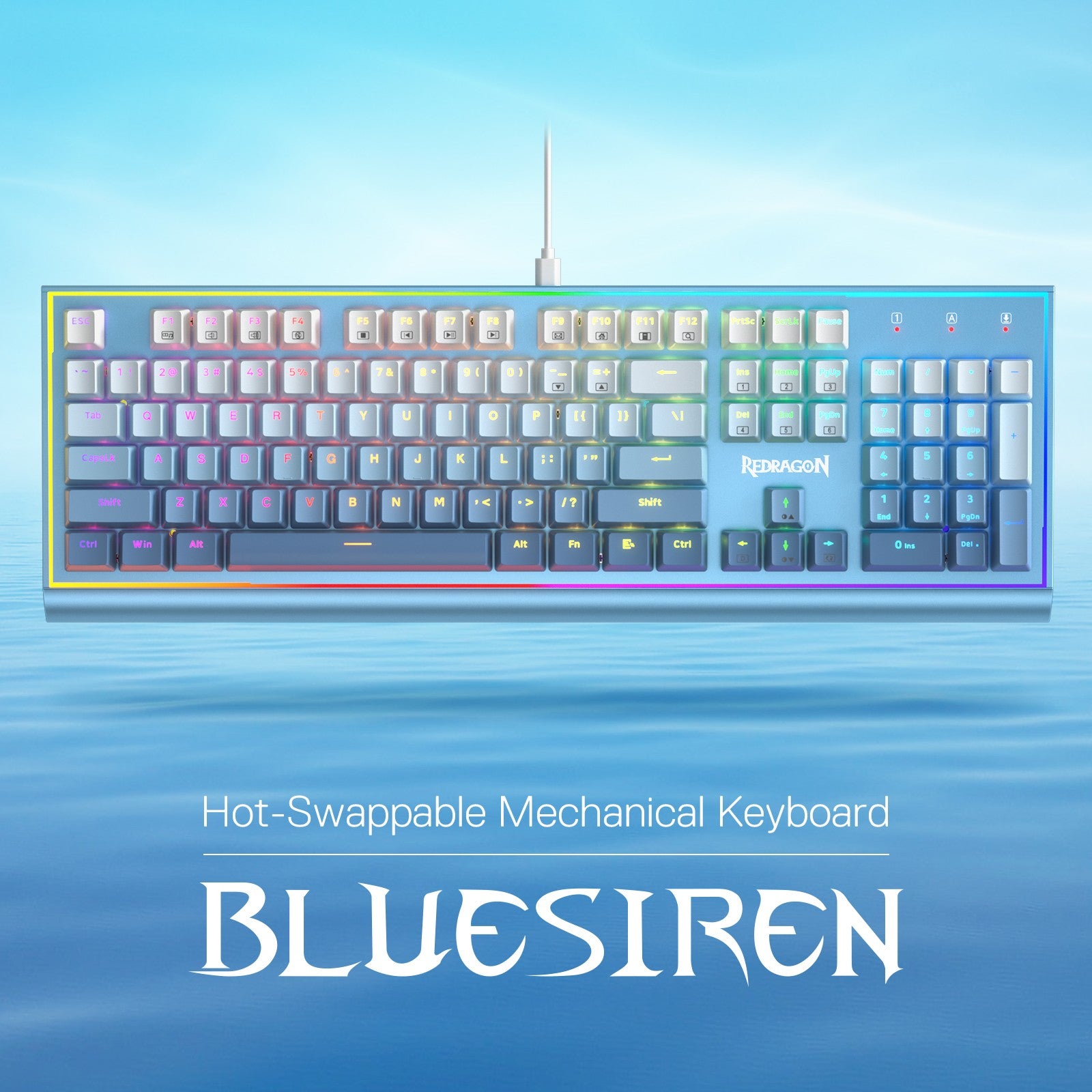 Redragon K654 RGB Gaming Keyboard, 104 Keys Wired Mechanical Keyboard, Aluminum Frame, 3.5mm Sound Absorbing Foams, Hot-swappable, Gradient Blue