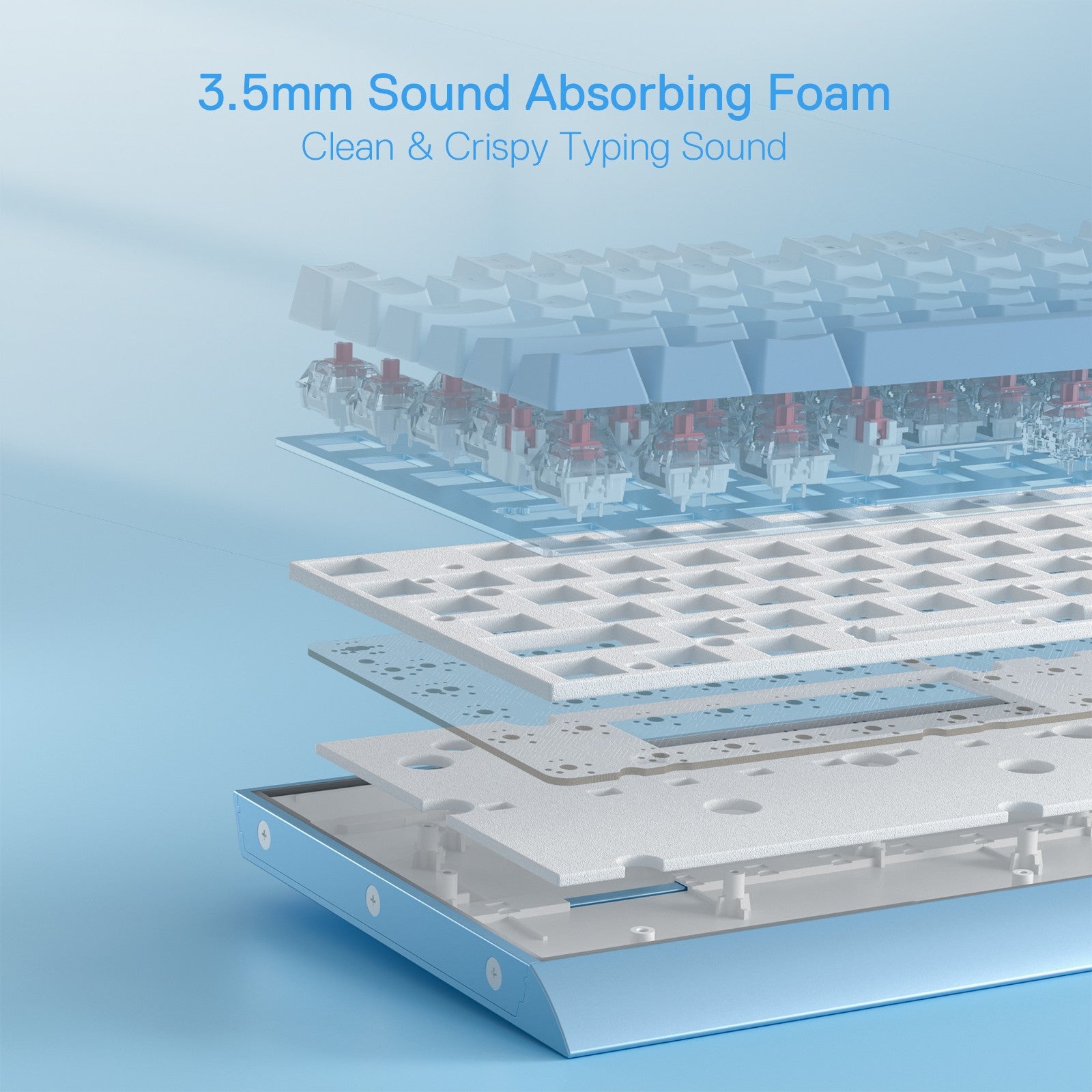 Redragon K654 RGB Gaming Keyboard, 104 Keys Wired Mechanical Keyboard, Aluminum Frame, 3.5mm Sound Absorbing Foams, Hot-swappable, Gradient Blue