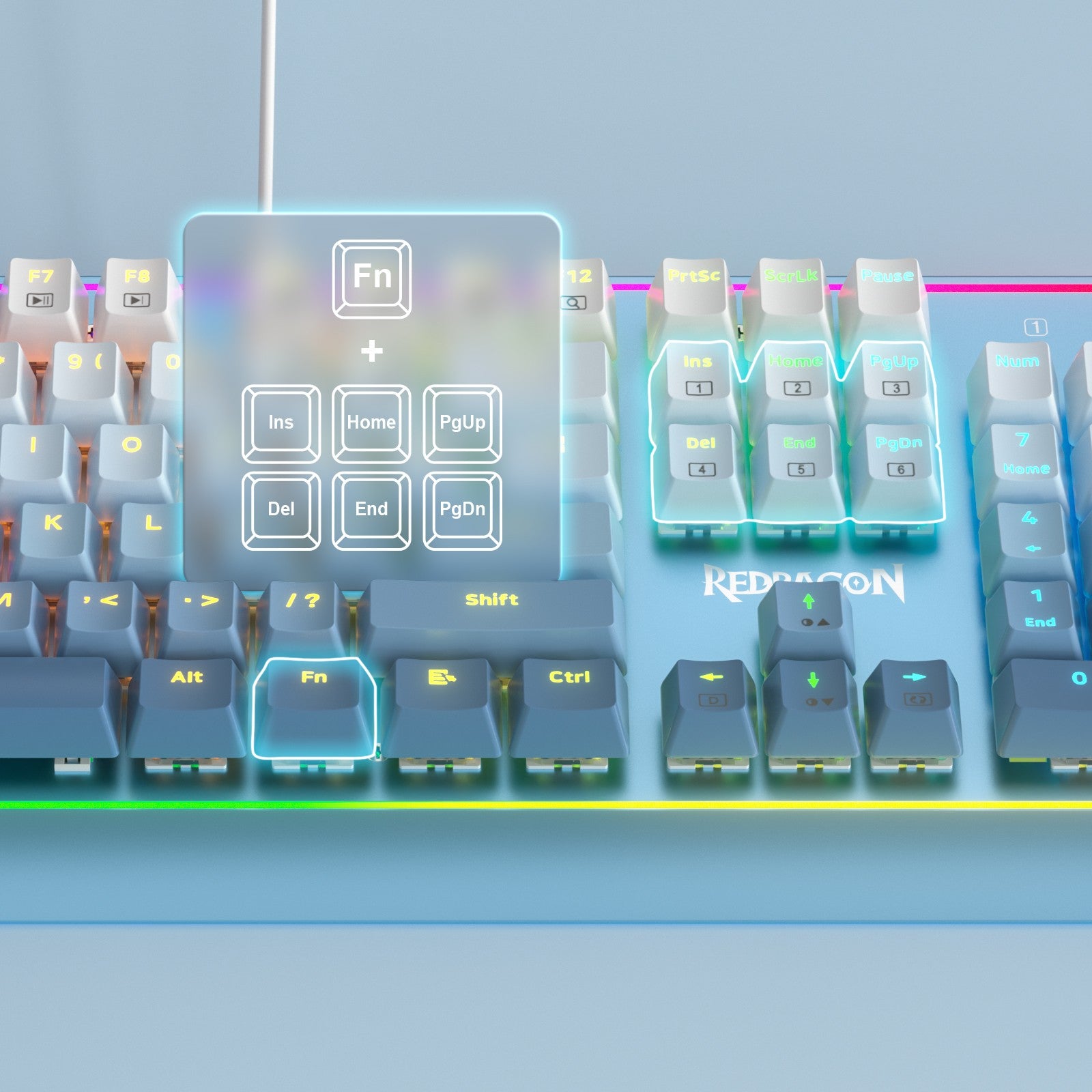 Redragon K654 RGB Gaming Keyboard, 104 Keys Wired Mechanical Keyboard, Aluminum Frame, 3.5mm Sound Absorbing Foams, Hot-swappable, Gradient Blue