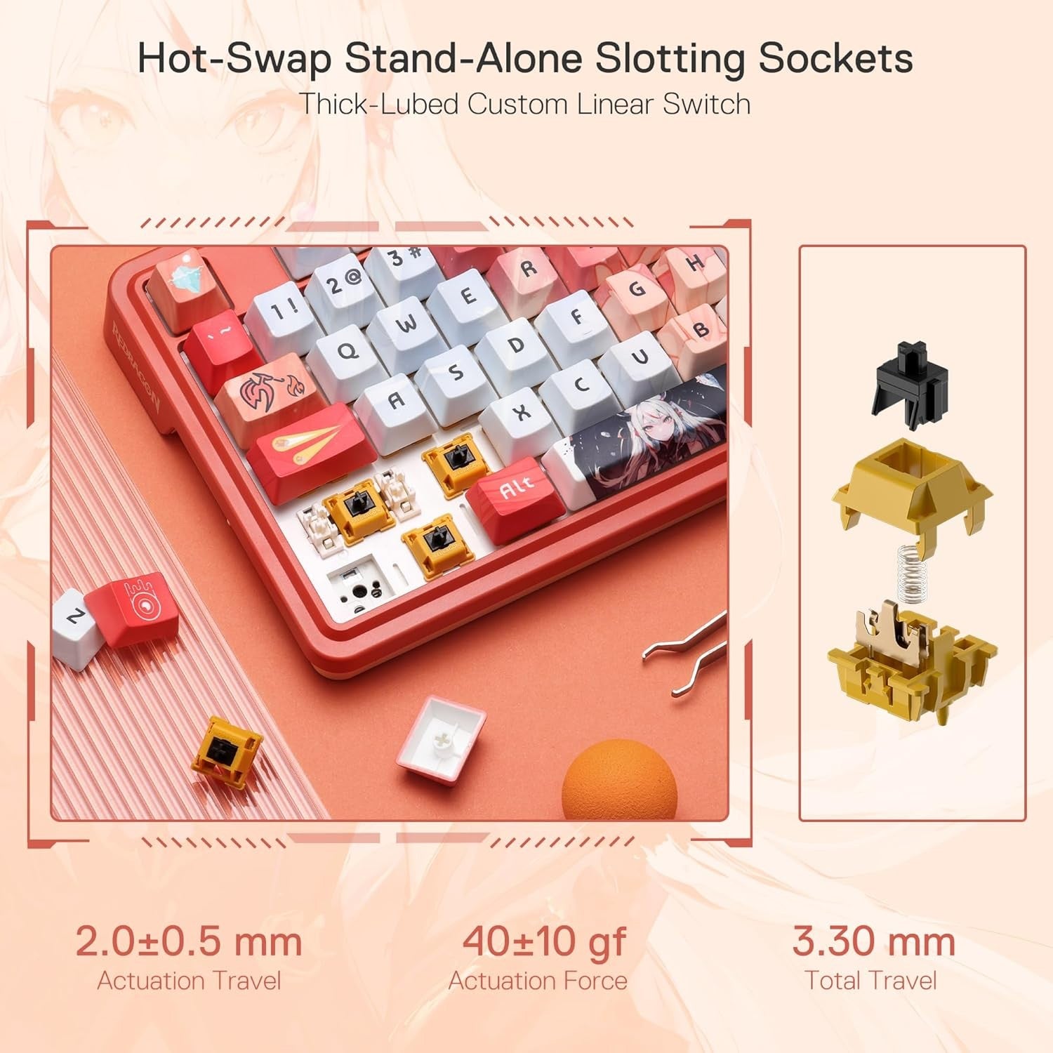 Redragon K673 PRO SE 75% 81 Keys Wireless Gasket RGB Gaming Keyboard, 3-Mode Anime Mechanical Keyboard w/Hot-Swap Socket, Custom Hi-Fi Linear Switch