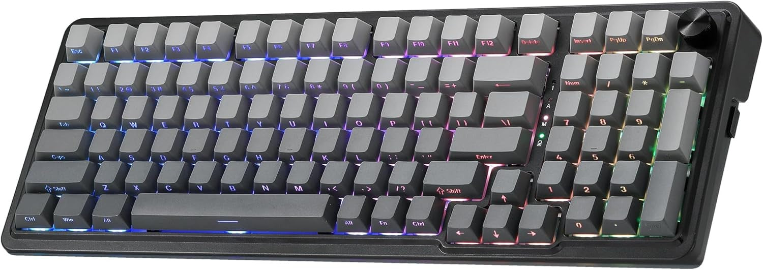 Redragon K686 PRO 98 Keys Wireless Gasket RGB Gaming 3-Mode Win/Mac Mechanical 5-Layer Noise Dampening Keyboard,Hot-Swap in Linear Red Switch, Blue Hi
