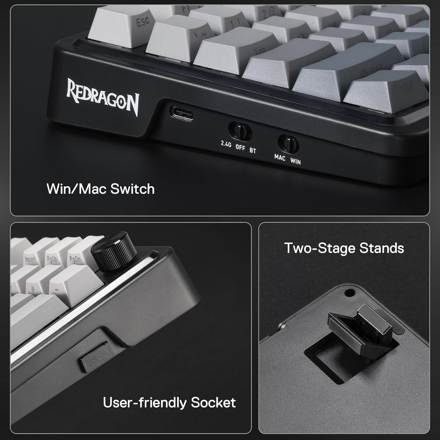 Redragon K686 PRO 98 Keys Wireless Gasket RGB Gaming 3-Mode Win/Mac Mechanical 5-Layer Noise Dampening Keyboard,Hot-Swap in Linear Red Switch, Blue Hi