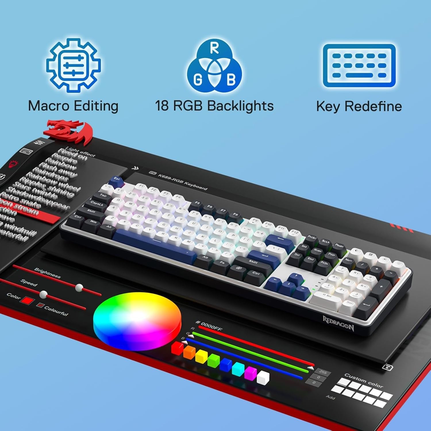 Redragon K689 Wired Gasket RGB Gaming 104 Keys + Extra 4 Hotkeys Mechanical Upgraded Hot-swappable Socket 3-Layer Noise Dampening Keyboard