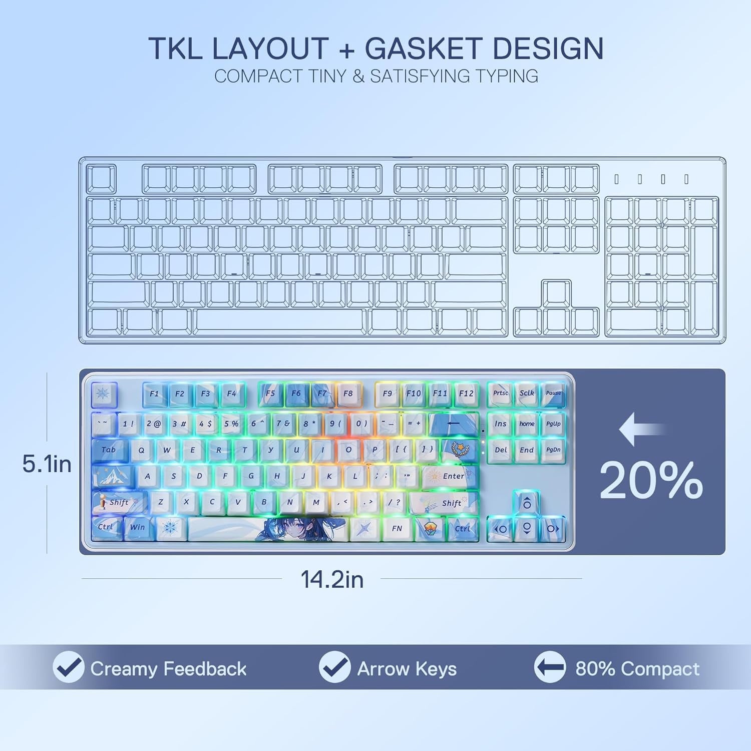 Redragon K707 PRO SE 80% Wireless Gasket RGB Gaming Keyboard, 3-Modes 87 Keys TKL Anime Mechanical Keyboard w/Hot-Swap Socket, Custom Linear Switch