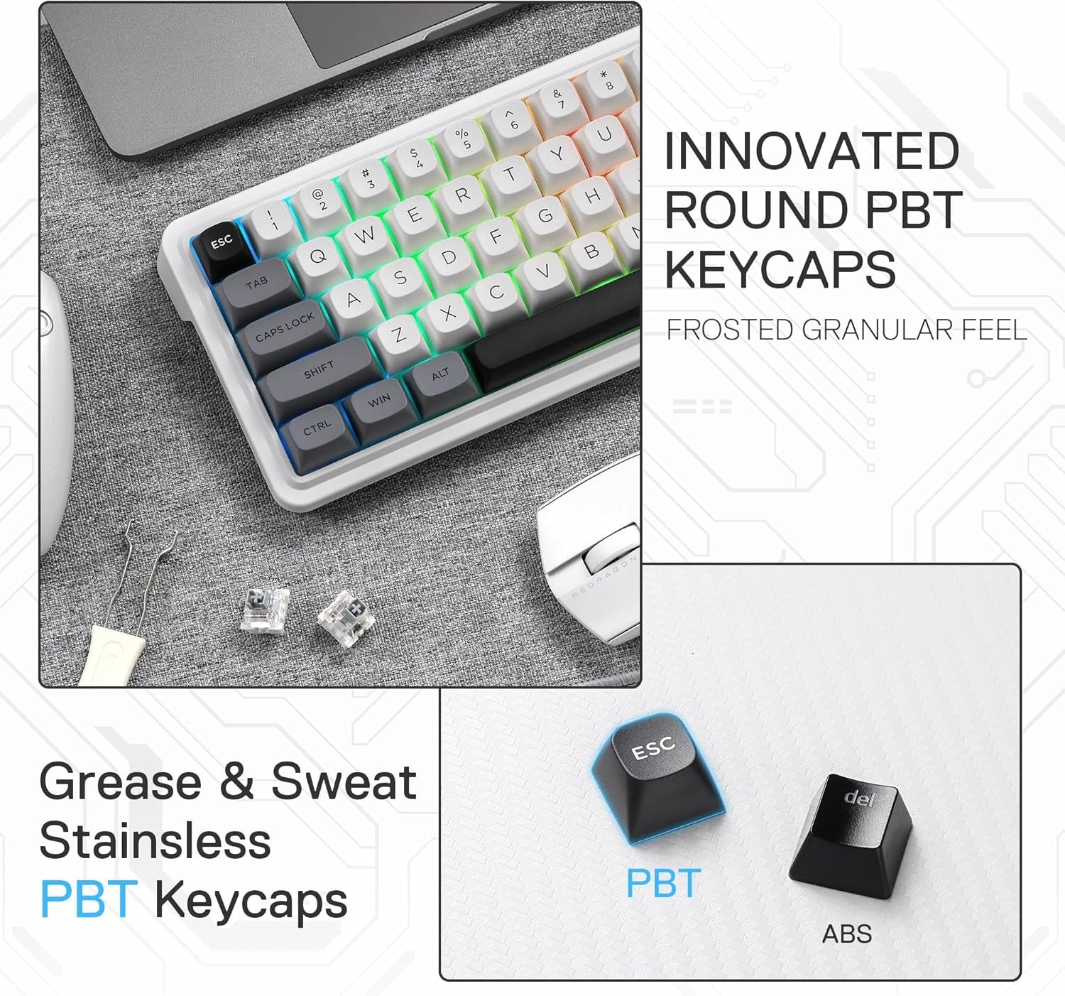 Redragon K722 PRO 60% Wireless Gasket RGB Gaming 61 Keys Hot-Swap Compact Mechanical 5-Layer Noise Dampening & Round PBT Keycaps Keyboard