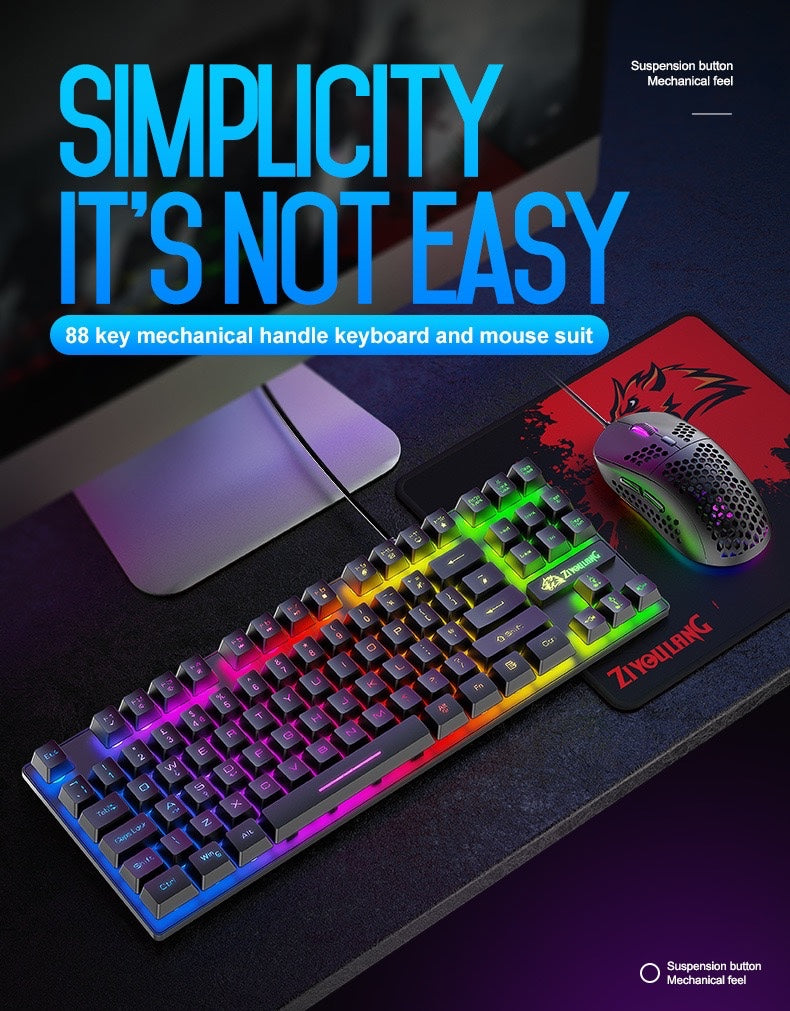 T2 luminous keyboard and mouse set computer console game mechanical feel 88 keys British keyboard and mouse set