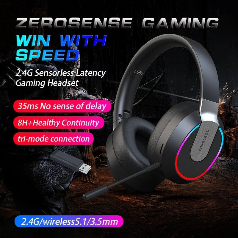 L850 2.4G Wireless Bluetooth 5.1 Wired Three-mode Game Headphones Pluggable Mic RGB Lighting Computer Phone headset