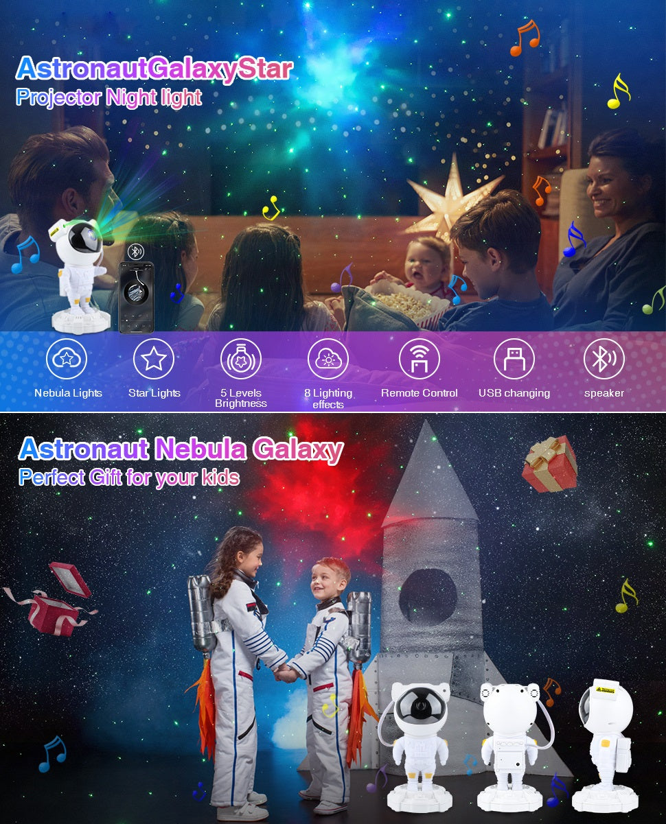 Upgraded Astronaut Light Projector With Bluetooth Music Speaker Star Projector Galaxy Night Light Nebula Ceiling LED Lamp with Remote for Children