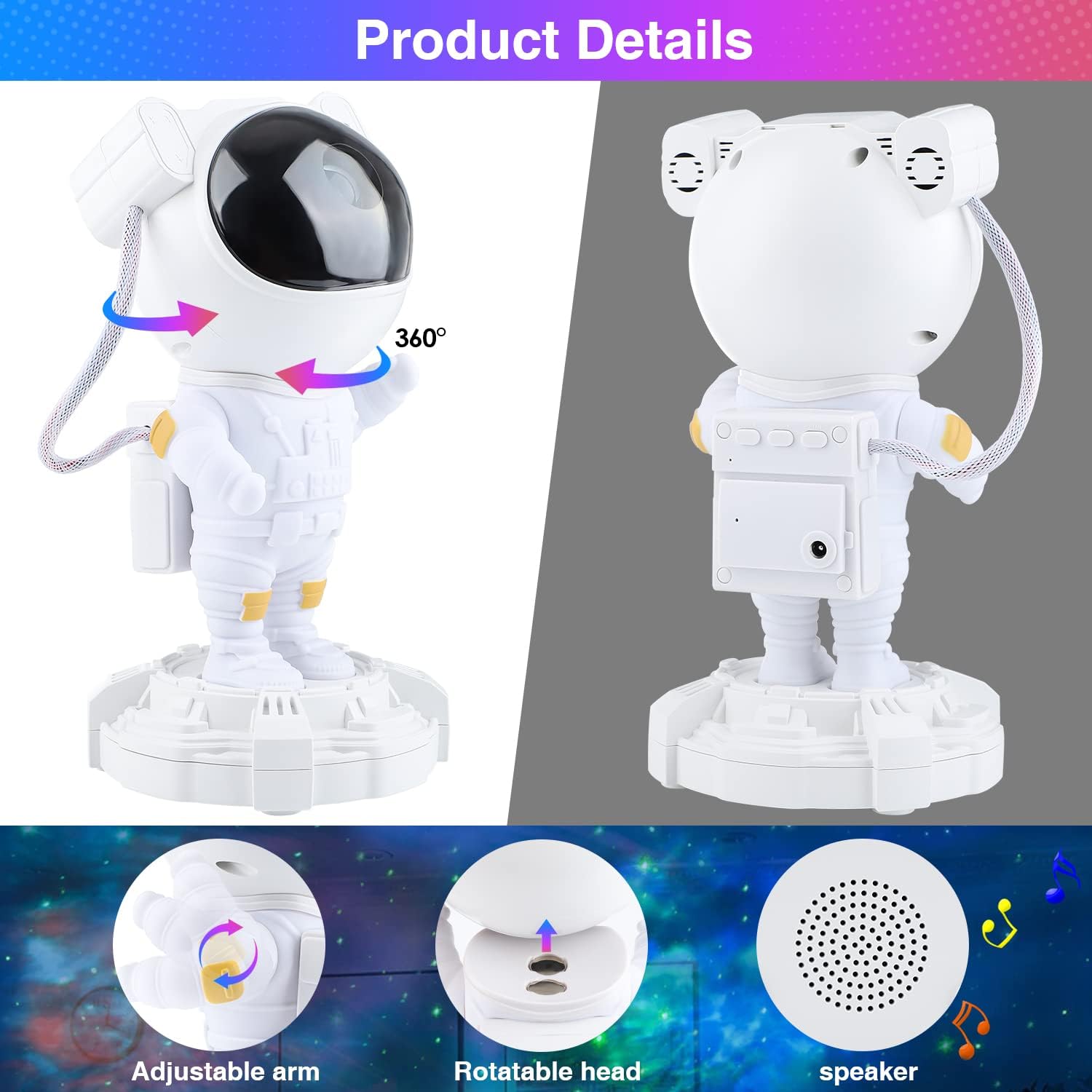 Upgraded Astronaut Light Projector With Bluetooth Music Speaker Star Projector Galaxy Night Light Nebula Ceiling LED Lamp with Remote for Children