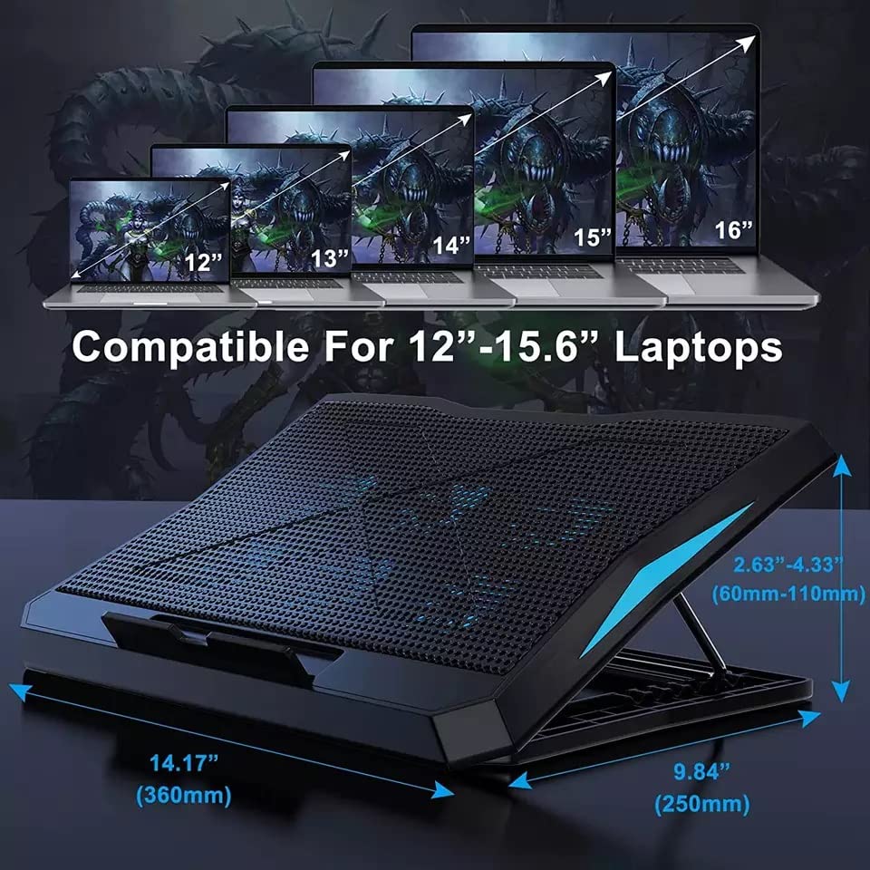 Laptop Cooling Pad Gaming Laptop Stand Cooler Pad with 6 Adjustable Wind Speed Notebook Riser with 6 Height 2 USB Port for 11-17.3 Inch Laptop