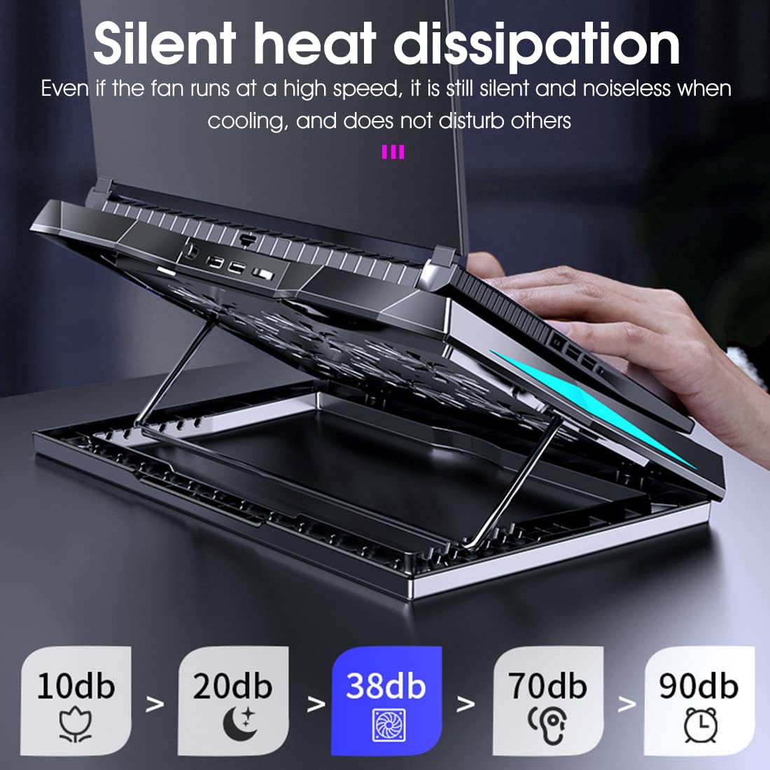 Laptop Cooling Pad Gaming Laptop Stand Cooler Pad with 6 Adjustable Wind Speed Notebook Riser with 6 Height 2 USB Port for 11-17.3 Inch Laptop