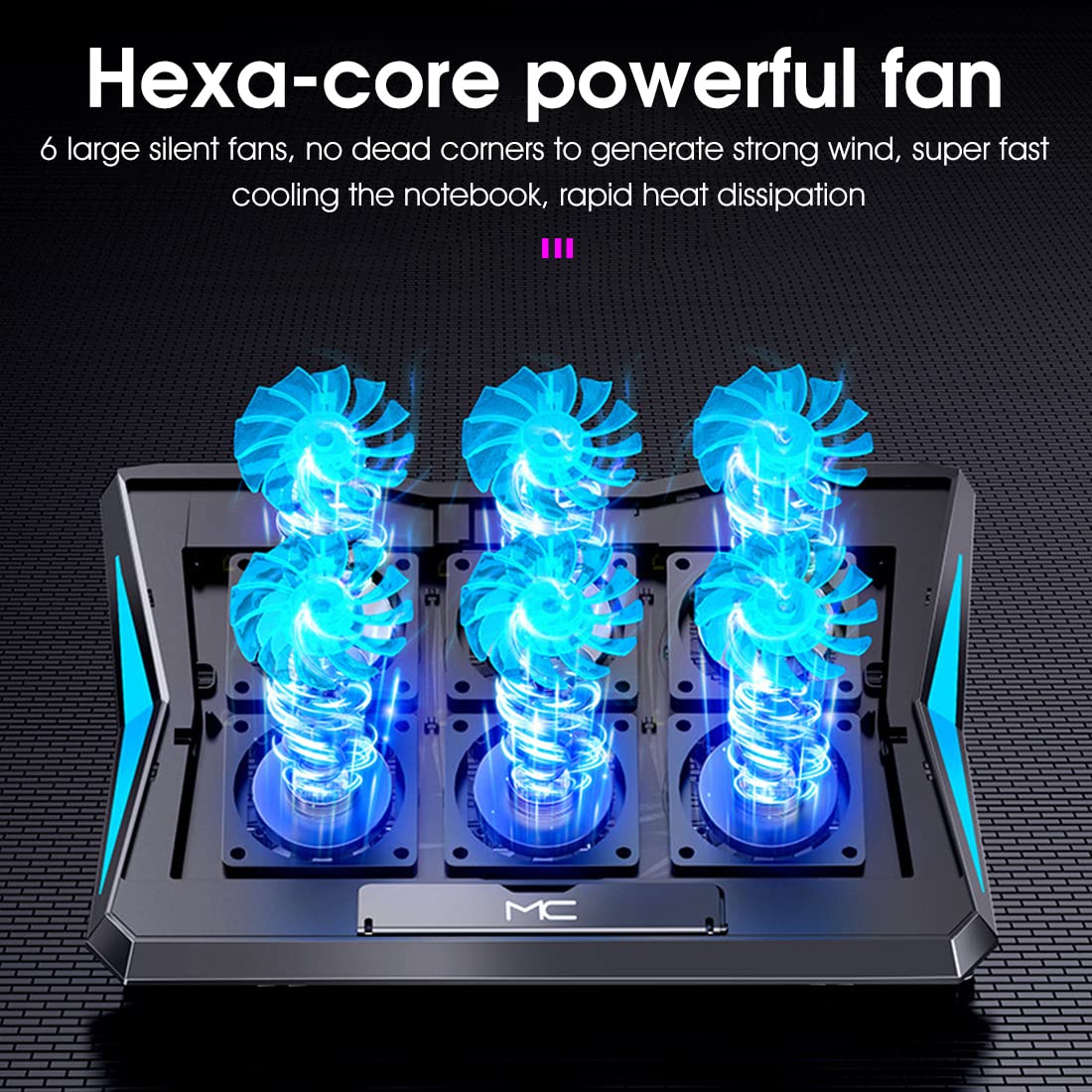 Laptop Cooling Pad Gaming Laptop Stand Cooler Pad with 6 Adjustable Wind Speed Notebook Riser with 6 Height 2 USB Port for 11-17.3 Inch Laptop