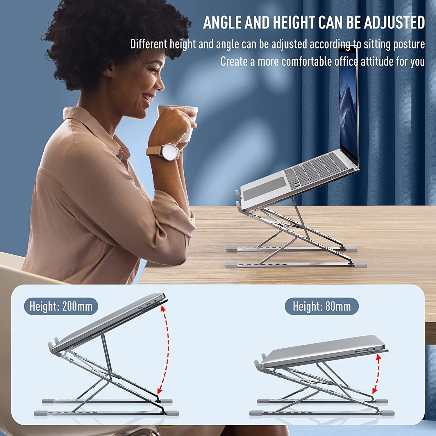 Portable Laptop Stand for Desk Height & Angle Adjustable Laptop Holder Aluminum alloy Laptop Riser Double Triangle Stable Anti-sway Ergonomic Foldable
