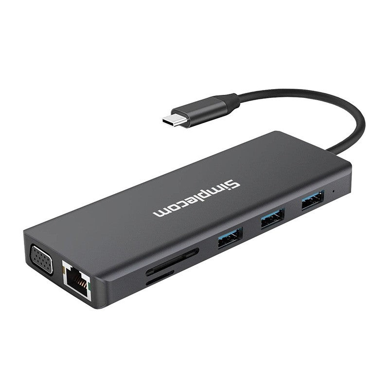 Simplecom USB-C 12-in-1 Multiport Docking Station 2xHDMI+VGA Triple Display Gigabit LAN