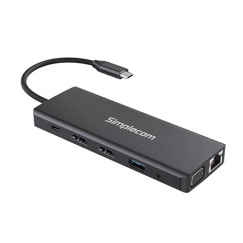 Simplecom USB-C 12-in-1 Multiport Docking Station 2xHDMI+VGA Triple Display Gigabit LAN