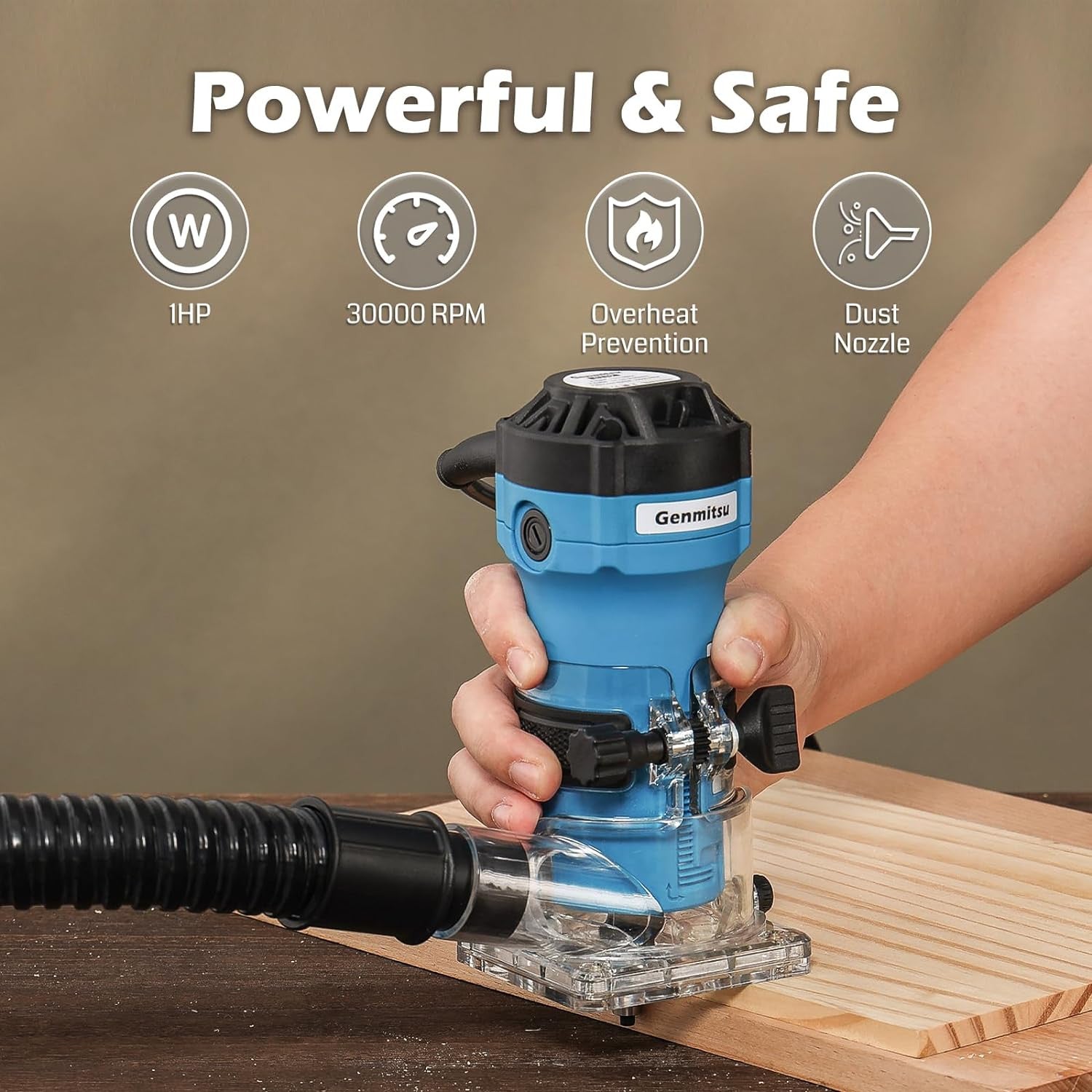 Genmitsu 1HP 65mm Diameter Palm Trimmer Router, 30000 RPMCompact Router Wood Tool With Fixed Base, with 1/4“ Collet, Perfect for CNC Woodworking & DIY