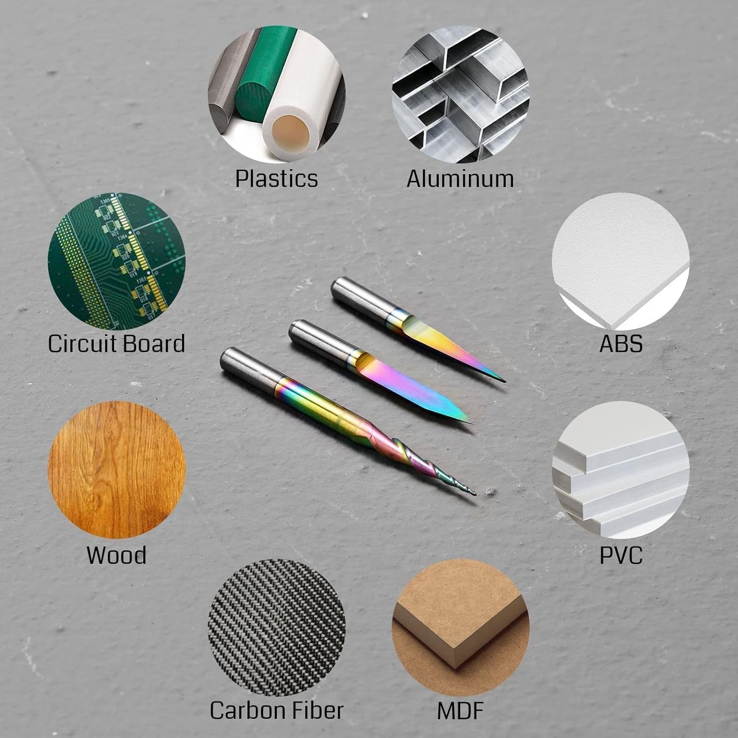 Genmitsu 3PCS V-Shape Tapered Ball Nose End Mills for Aluminum, Copper, Brass Engraving and Other Metals Carving, Chromatic Coating CNC Bits, 1/8''(3.