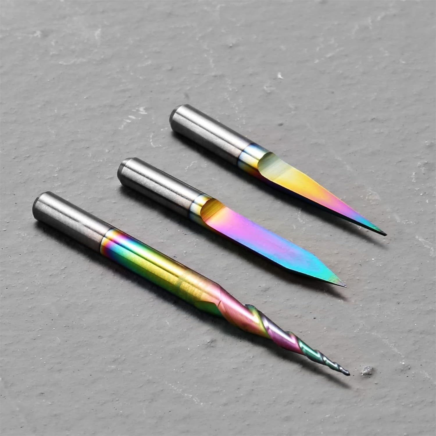 Genmitsu 3PCS V-Shape Tapered Ball Nose End Mills for Aluminum, Copper, Brass Engraving and Other Metals Carving, Chromatic Coating CNC Bits, 1/8''(3.