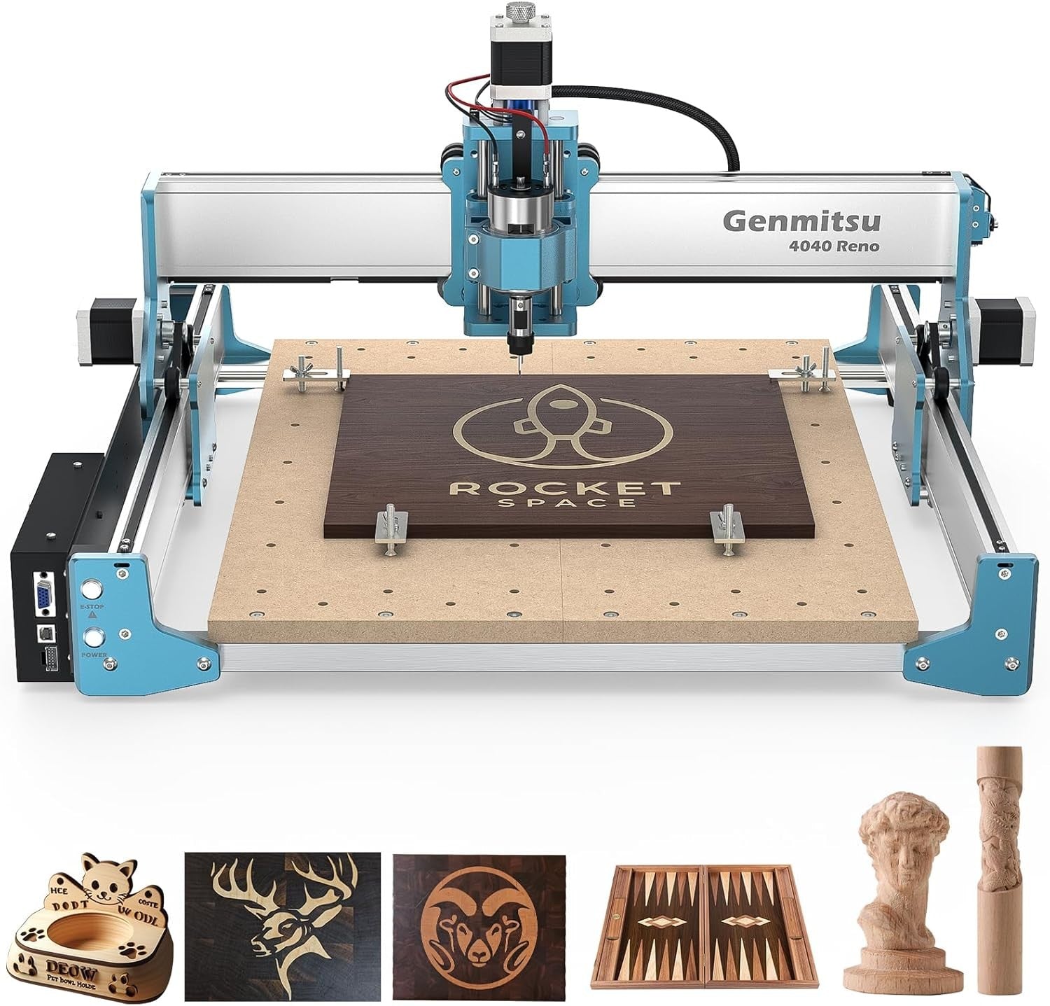 Genmitsu 4040 Reno CNC Router Milling Machine for Woodworking Acrylic Cutting, Belt Driven, Quieter Movement, Wood Metal Carving Cutter Engraver