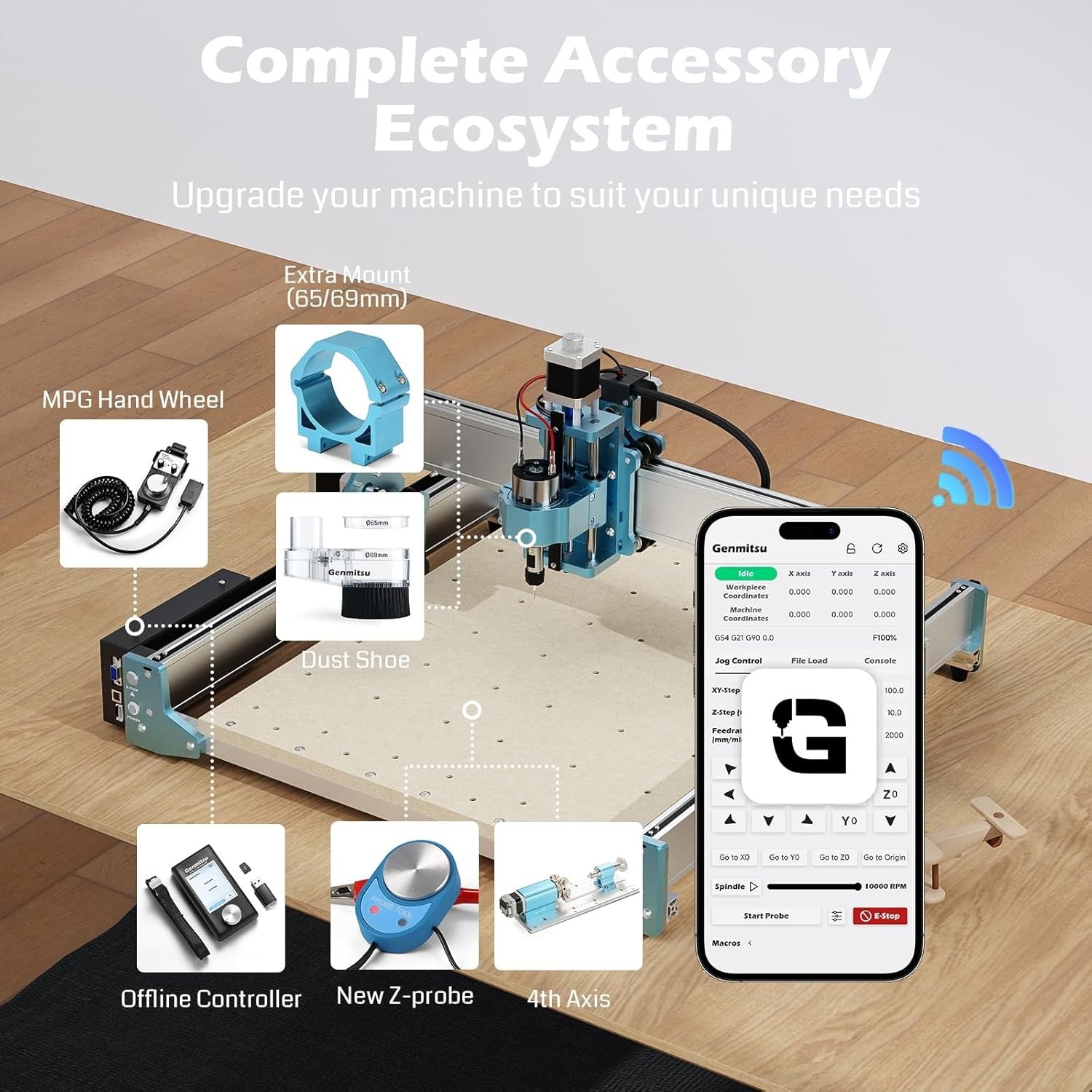 Genmitsu 4040 Reno CNC Router Milling Machine for Woodworking Acrylic Cutting, Belt Driven, Quieter Movement, Wood Metal Carving Cutter Engraver