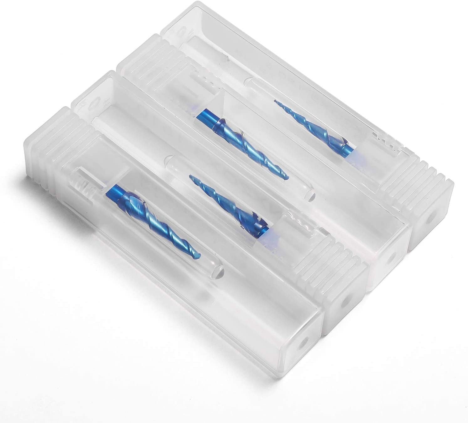 Genmitsu 4pcs 2-Flute Tapered Ball Nose End Mills Tungsten Carbide Cutter with Nano Blue Coat, R0.25-1.0, 1/8” Shank, TB04A