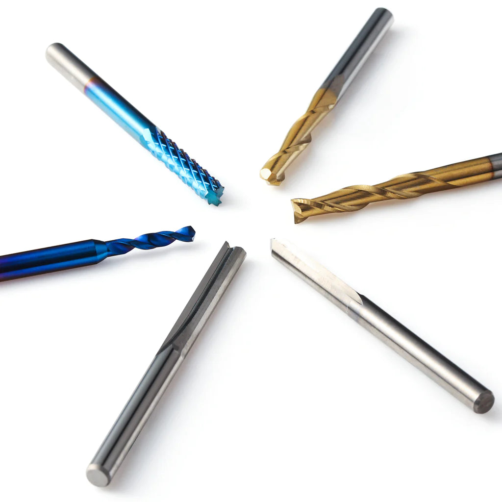 Genmitsu 50pcs Tungsten Carbide End Mill Router Bits, 1/8'' Shank CNC Cutter Milling Carving Bit Set Including 2-Flute Straight Router Bits, Flat Nose