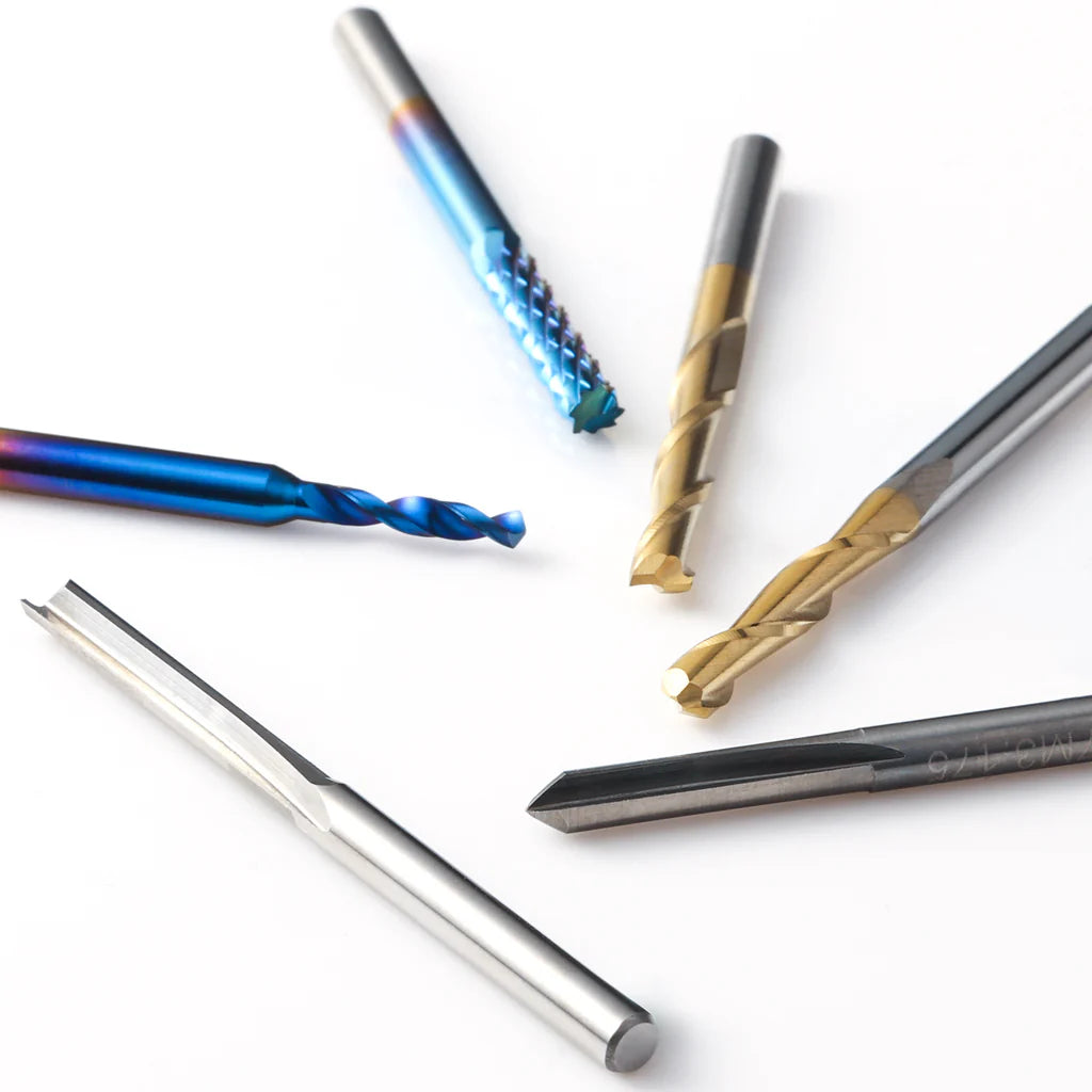 Genmitsu 50pcs Tungsten Carbide End Mill Router Bits, 1/8'' Shank CNC Cutter Milling Carving Bit Set Including 2-Flute Straight Router Bits, Flat Nose