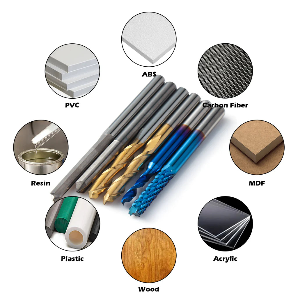 Genmitsu 50pcs Tungsten Carbide End Mill Router Bits, 1/8'' Shank CNC Cutter Milling Carving Bit Set Including 2-Flute Straight Router Bits, Flat Nose