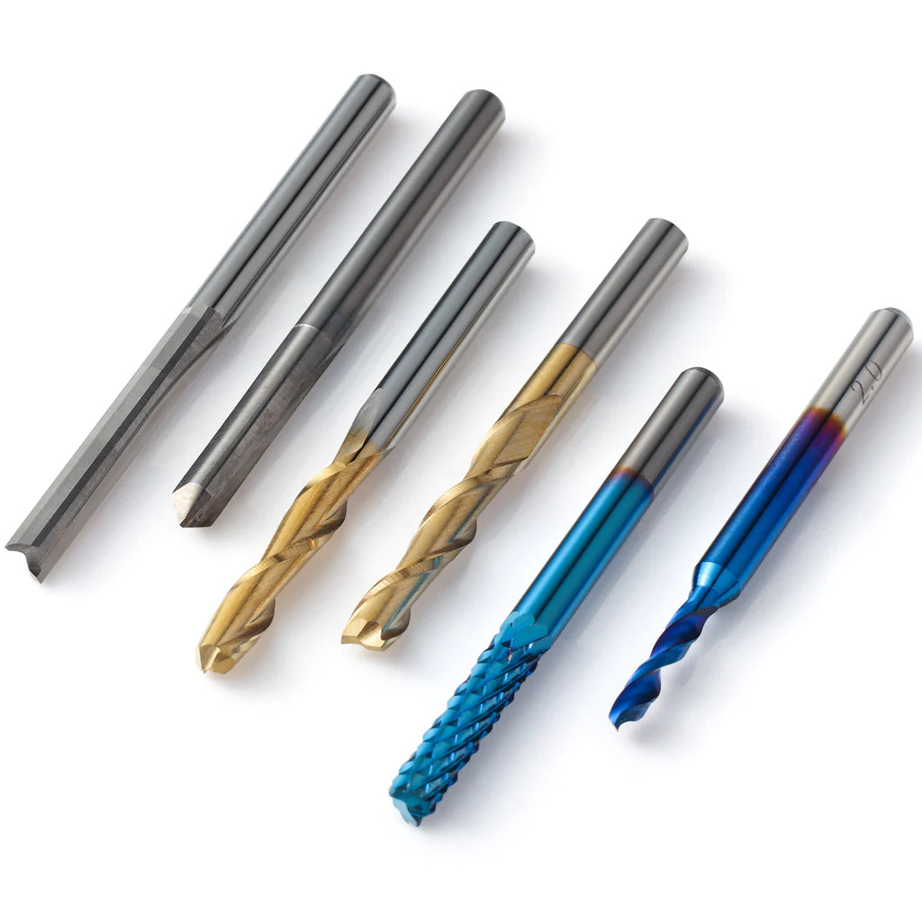 Genmitsu 50pcs Tungsten Carbide End Mill Router Bits, 1/8'' Shank CNC Cutter Milling Carving Bit Set Including 2-Flute Straight Router Bits, Flat Nose