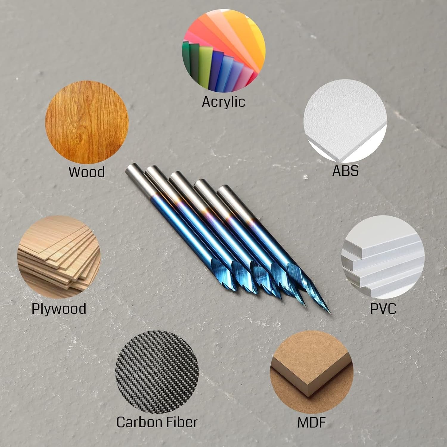 Genmitsu 5PCS V-Groove CNC Router Bits, Degree 20/30/45/60, 1/8'' Shank Nano Blue Coating End Mills, for Wood Carving Milling, VG05B