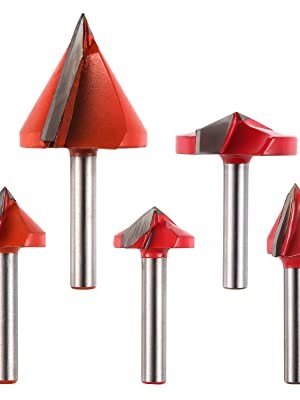 Genmitsu 5PCS V-Groove Router Bits Set, 6mm Shank, 3D V Shape Milling Wood Cutter Knife CNC Engraving Router Bit, VG05A