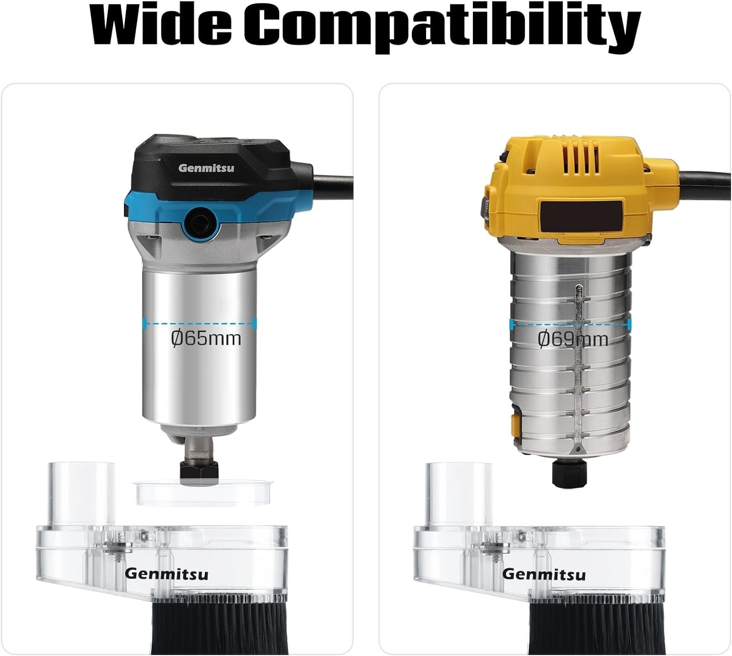 Genmitsu 65mm & 69mm CNC Dust Shoe, Compatible with Most 65mm/69mm Spindle Motor Compact Router, Hose Adapter Inner Diameter 38mm , Transparent