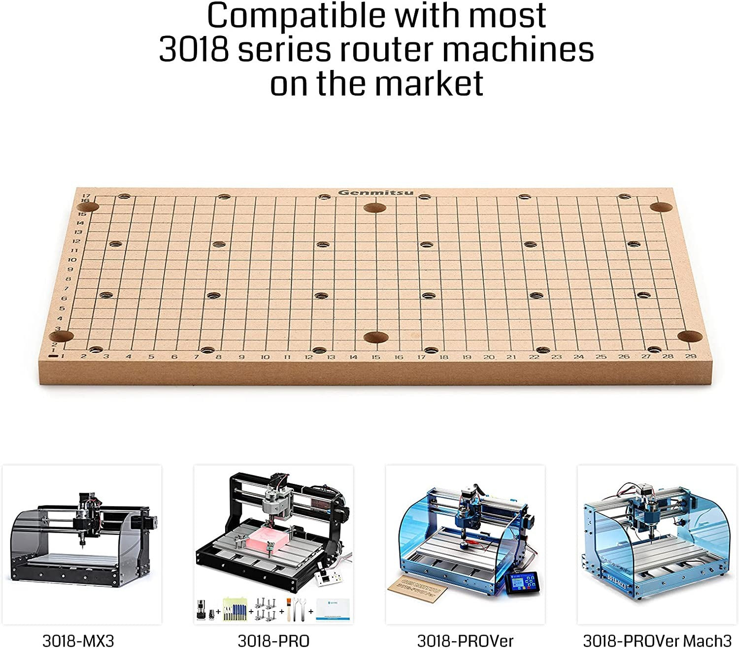 Genmitsu CNC MDF GRID Spoilboard for 3018 CNC Router Machine, Compatible with 3018-PRO/ 3018-PROVer/ 3018PROVer Mach3, 300 x 180 x 12mm