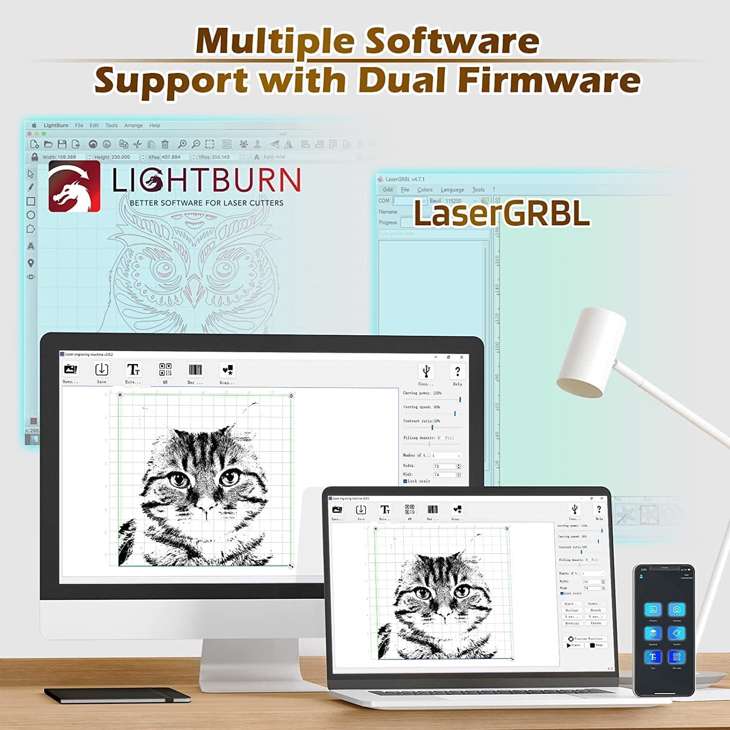 Genmitsu Jinsoku LC-40 Laser Engraver, 5.5W Compressed Spot Laser Engraving Machine with Passive Air Assist, APP Control, Linear Rail, Limit Switch