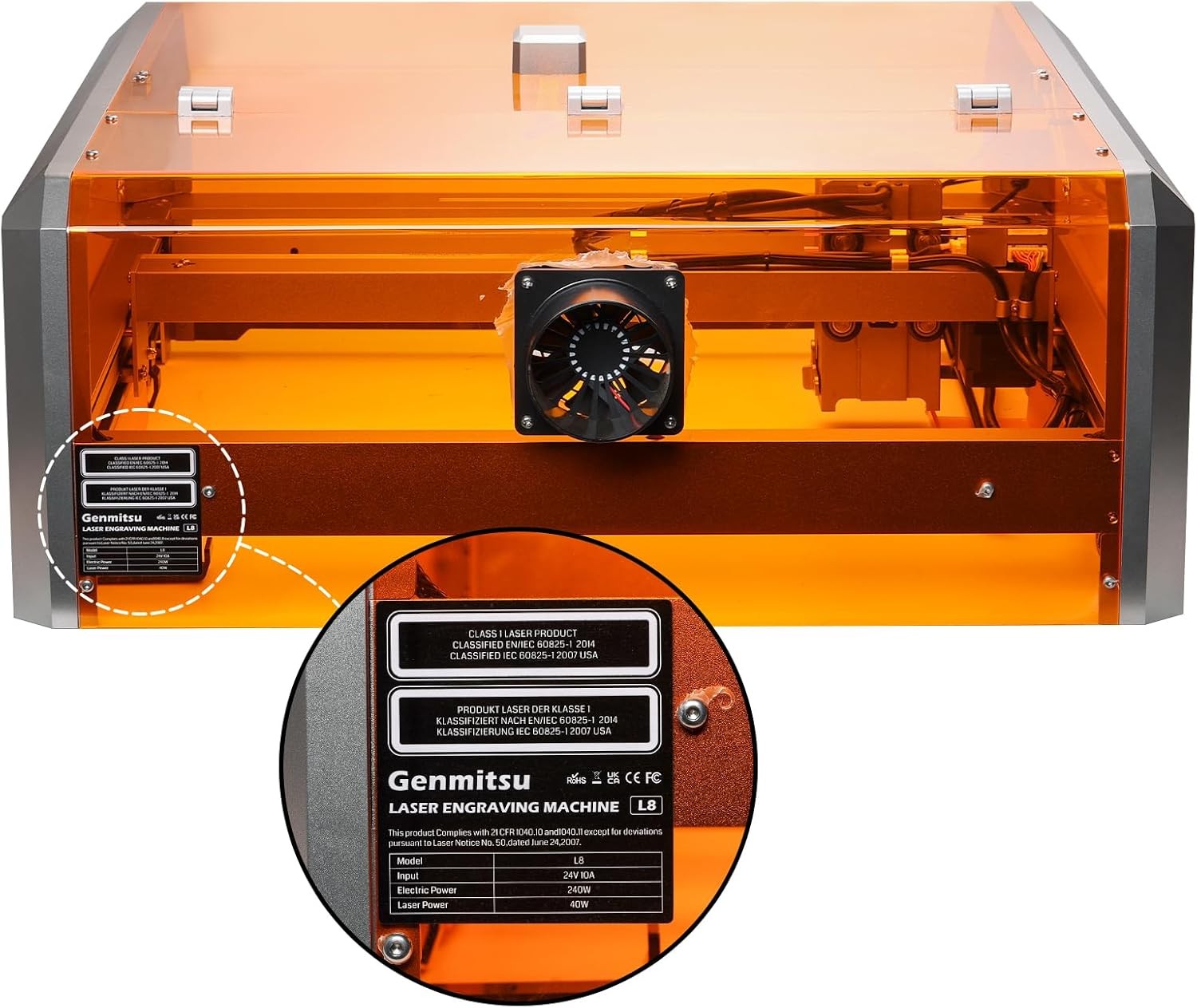 Genmitsu L8 Laser Engraver, 40W Power Output Laser Cutter Built-in Acrylic Enclosure with Vent, 40,000mm/min All-in-one Laser Engraving Machine