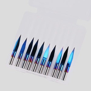 SainSmart Genmitsu 10Pcs Nano Blue Coat Engraving Bits, 30 Degree 0.1mm Tip 1/8" Shank Conical V-Bit