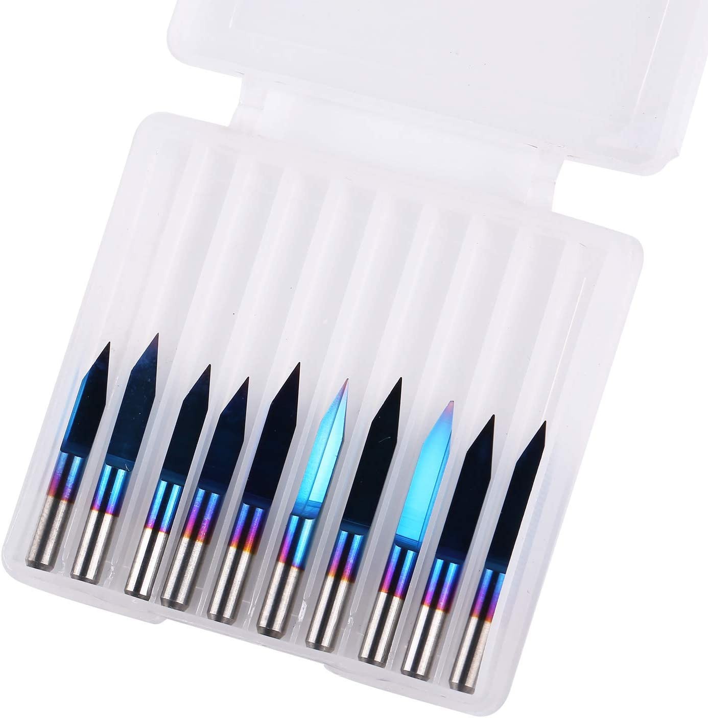 SainSmart Genmitsu 10Pcs Nano Blue Coat Engraving Bits, 30 Degree 0.1mm Tip 1/8" Shank Conical V-Bit