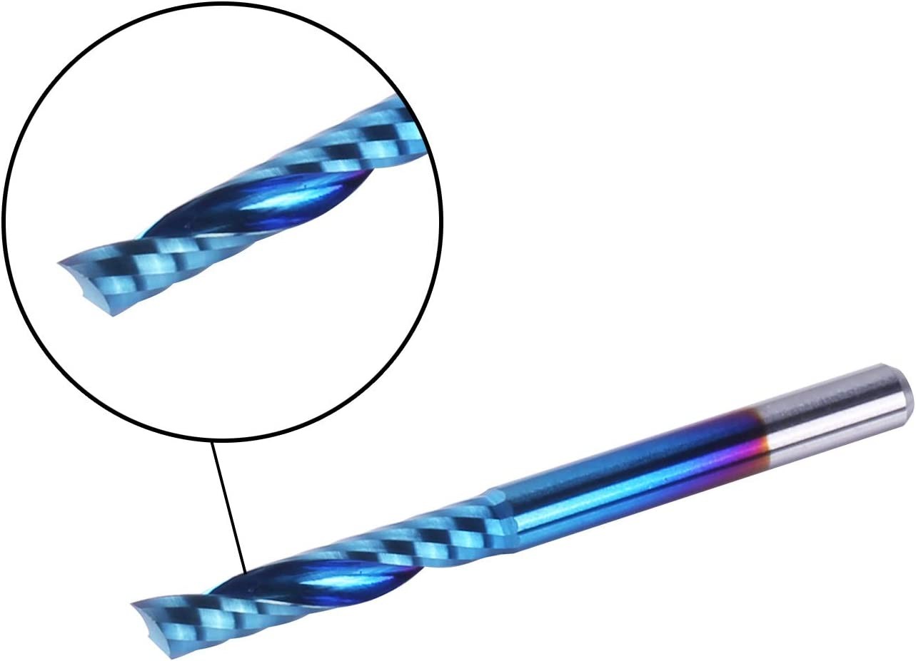 SainSmart Genmitsu 10Pcs Nano Blue Coat Flat Nose End Mill CNC Router Bits, 1/8" Shank Spiral Upcut Single 1 Flute End Mill Set