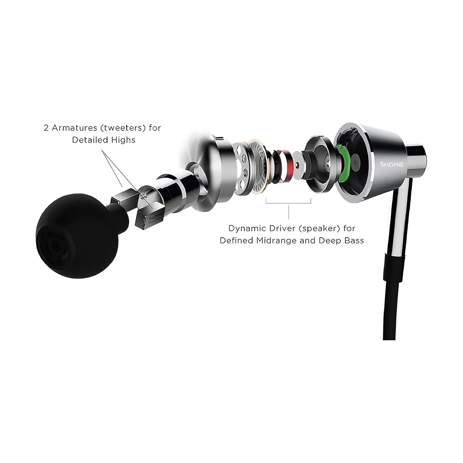 1MORE E1001 Triple Driver In Ear Headphones, Hi-Res Wired Earphones With MEMS Microphone, In-Line Remote, 3.5mm Wired, 8 Pairs Ear Tips Silver